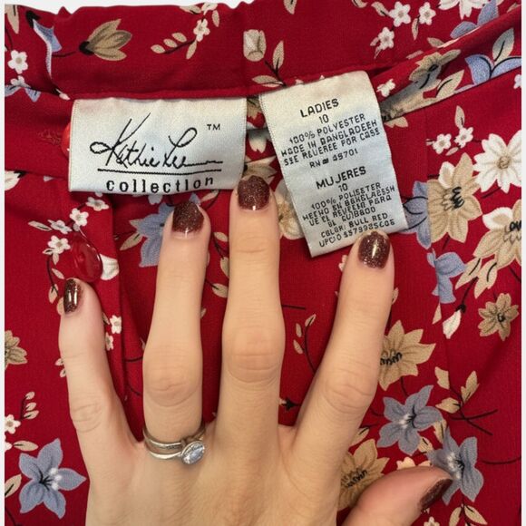 90s Deadstock Floral Red Midi Skirt Button Front High Rise Size 10 - Picture 6 of 6